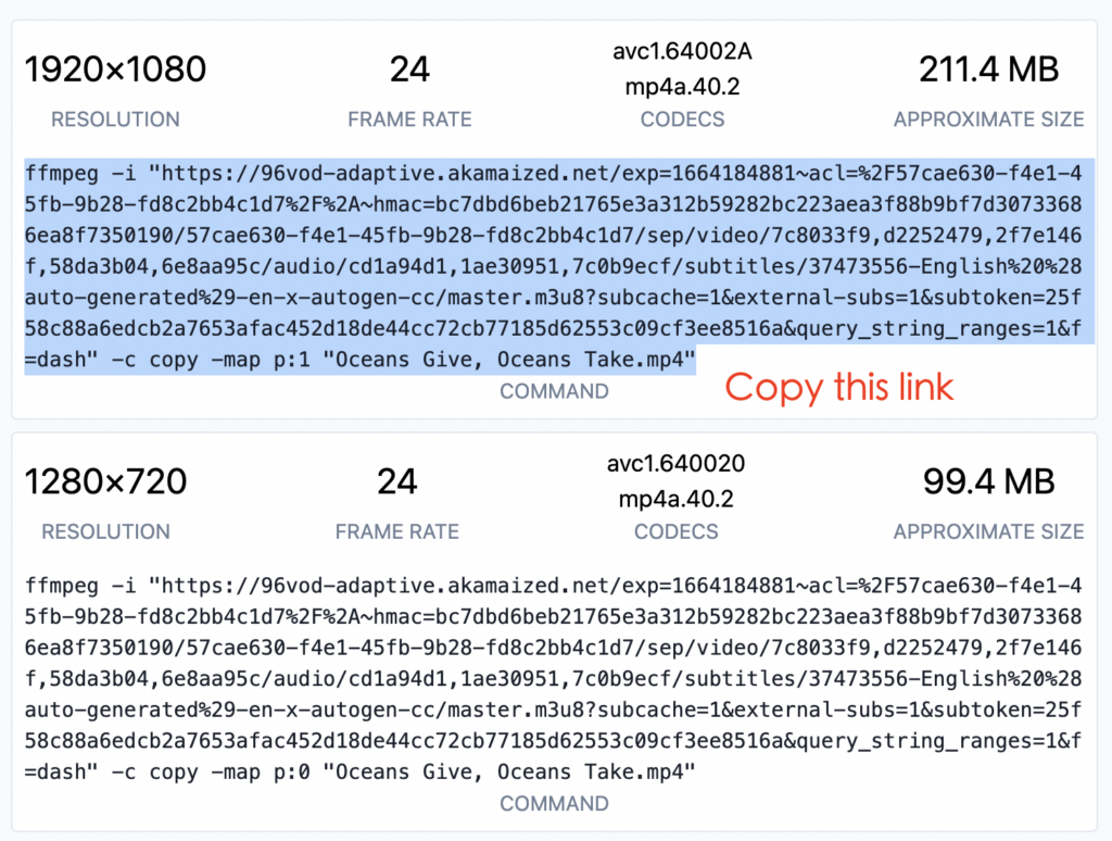 Copy 2K/4K video variant link